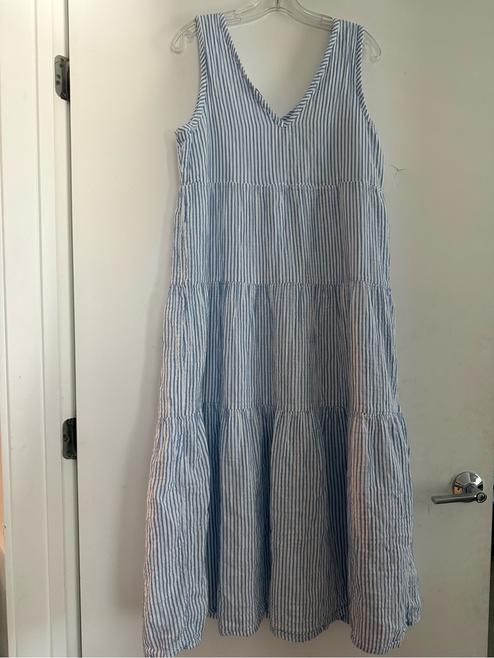 Quince Organic Cotton Striped Tiered Gauze Midi Dress Size M - Picture 3 of 5